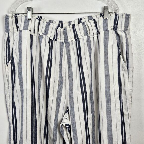 ANA Womens 2X White Blue Striped Linen Blend Wide Leg Crop Pants Belt Pull On - Picture 10 of 13